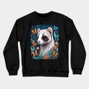 Ferret In Cottage Core and Filigree Style Art Crewneck Sweatshirt